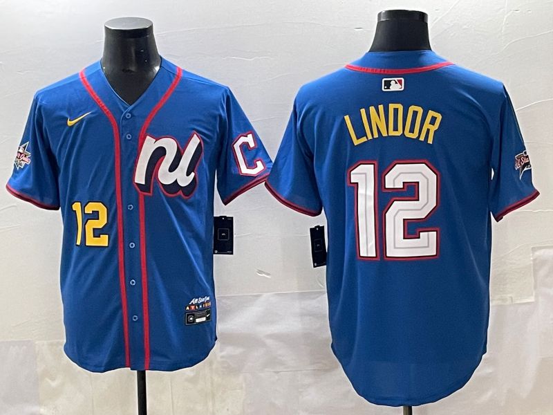 Men 2025 New York Mets #12 Lindor Blue All star Blank Blue Nike MLB Jersey style 5->new york mets->MLB Jersey